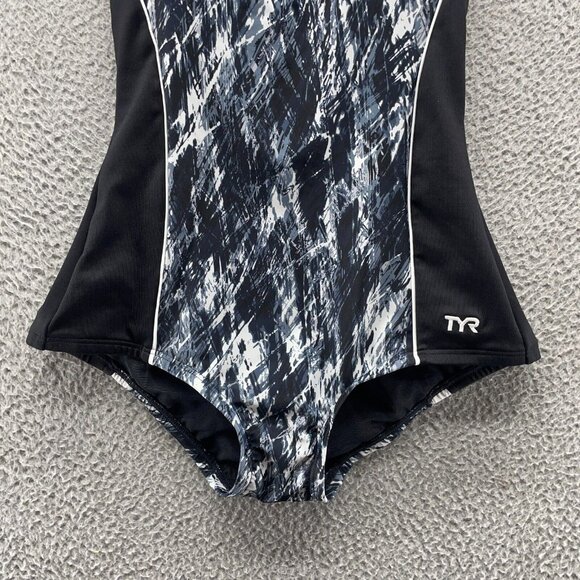 TYR Swimwear Womens 8 Black White‎ Halter Full Coverage One Piece Comp New - Picture 2 of 11